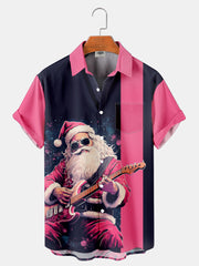 Fydude Men'S Pink Christmas Santa And Music Vacation Printed Shirt