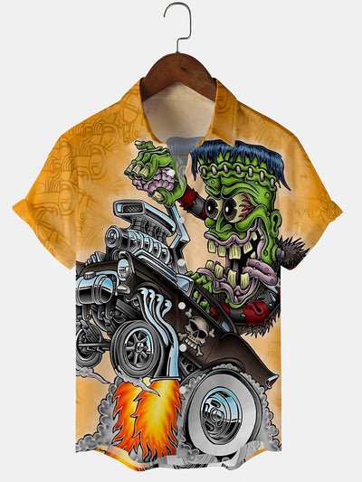 Fydude Men'S Classic Monster Hot Rod Car Printed Shirt