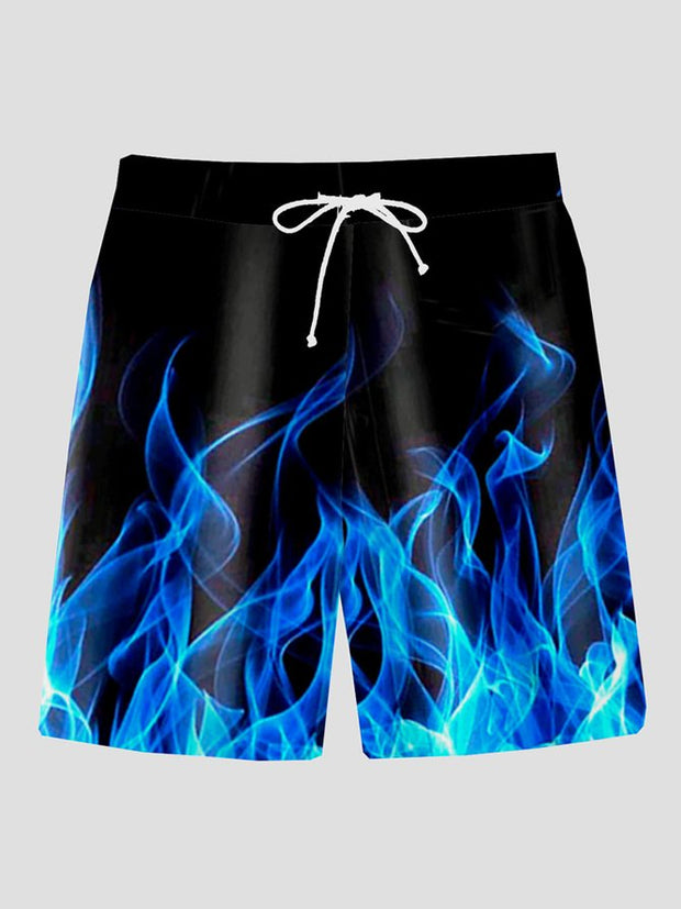Fydude Men'S Casual Fire Print Hawaiian Shirt Set