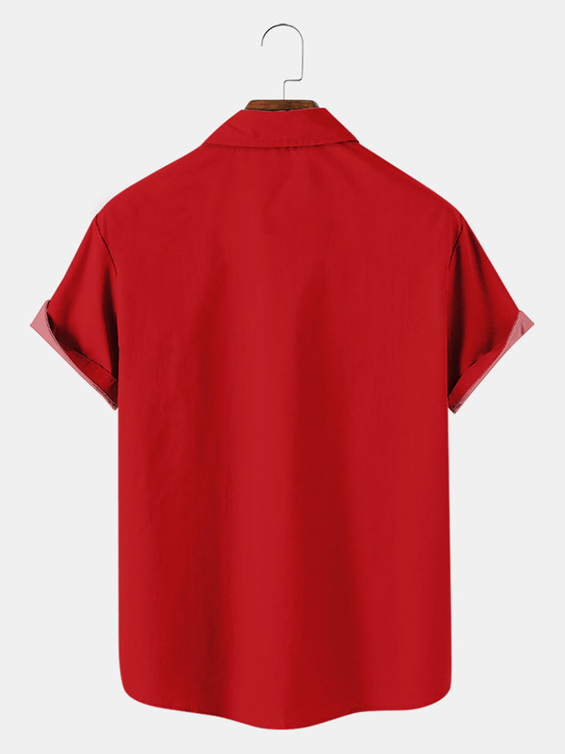 Fydude Men's Christmas Santa Printed Short Sleeve Shirt