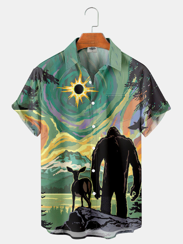 Fydude Men'S Bigfoot And Deer In The Forest Printed Shirt