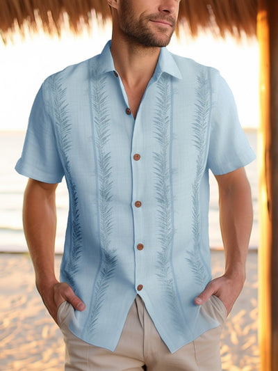Fydude Men'S Hawaiian Leaf Stripe Print Cotton And Linen Shirt
