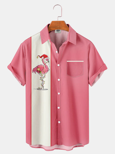 Fydude Men'S Pink flamingo Movie Same Style Printed Shirt