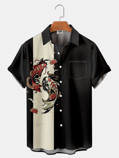 Fydude Men'S Ukiyoe Waves And Koi Printed Shirt