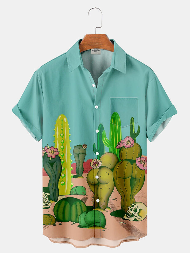 Fydude Men'S Funny Sexy Western Cactus Printed Shirt