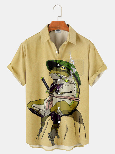 Fydude Men'S Ukiyo-E Wandering Samurai Frog Printed Shirt
