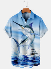 Fydude Men'S Ocean Swordfish Printed Shirt