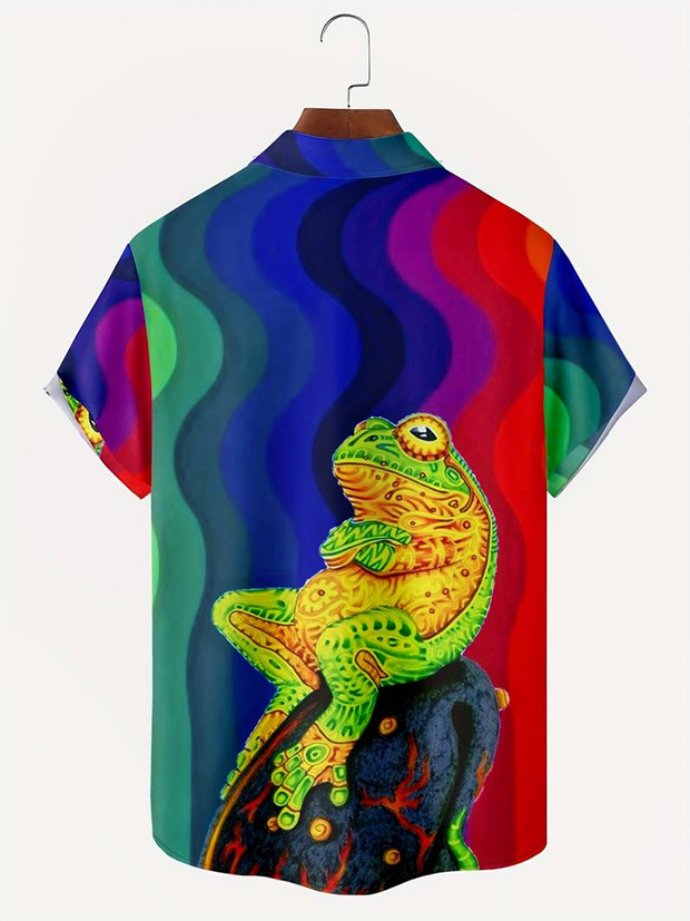 Fydude Men's Frog Print Casual Short Sleeve Shirt