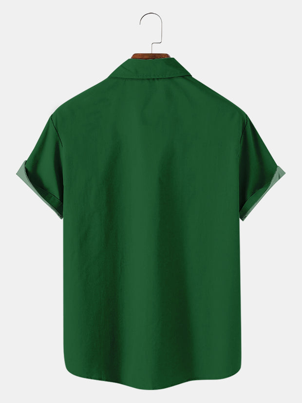 Fydude Men'S St. Patrick'S Day Wine Hat Print Short Sleeve Shirt