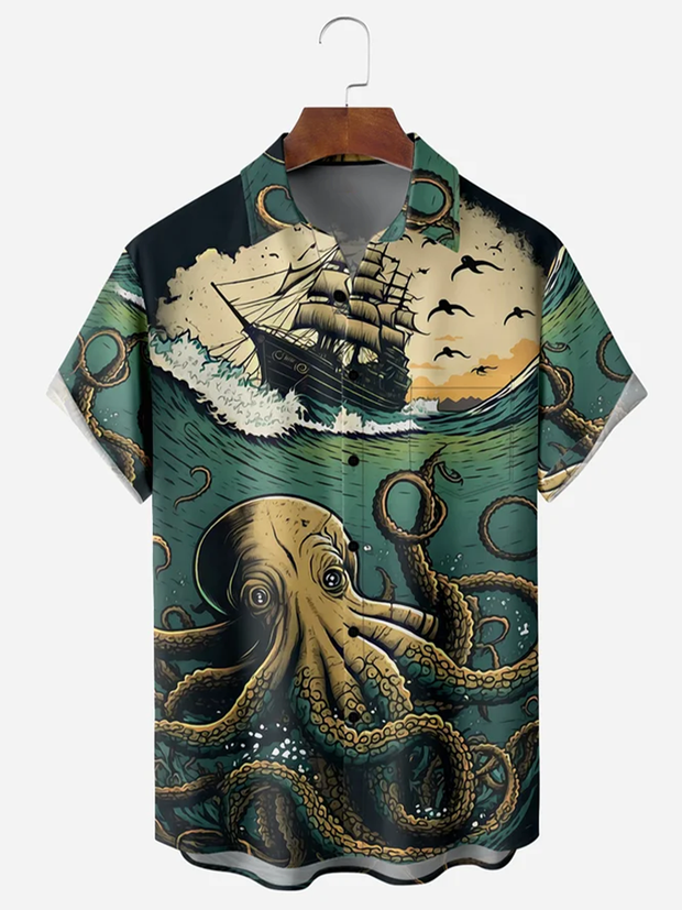 Fydude Men's Octopus Print Shirt