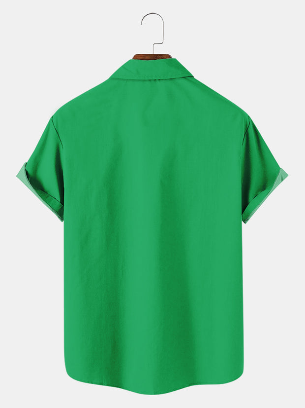 Fydude Men'S St. Patrick'S Day Octopus Clover Beer Print Short Sleeve Shirt