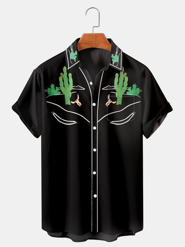 Fydude Men'S Western Cactuses Print Short Sleeve Shirt