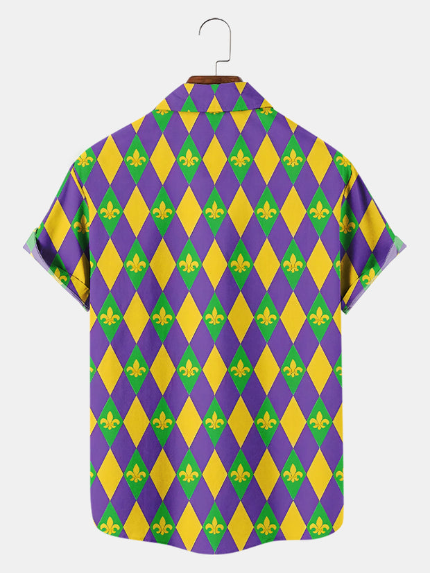 Fydude Men'S Mardi Gras Dinosaurs Print Short Sleeve Shirt