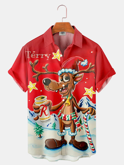 Fydude Men'S Christmas Elk Printed Shirt
