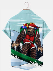 Fydude Men'S Christmas Bigfoot SkiingPrinted Shirt
