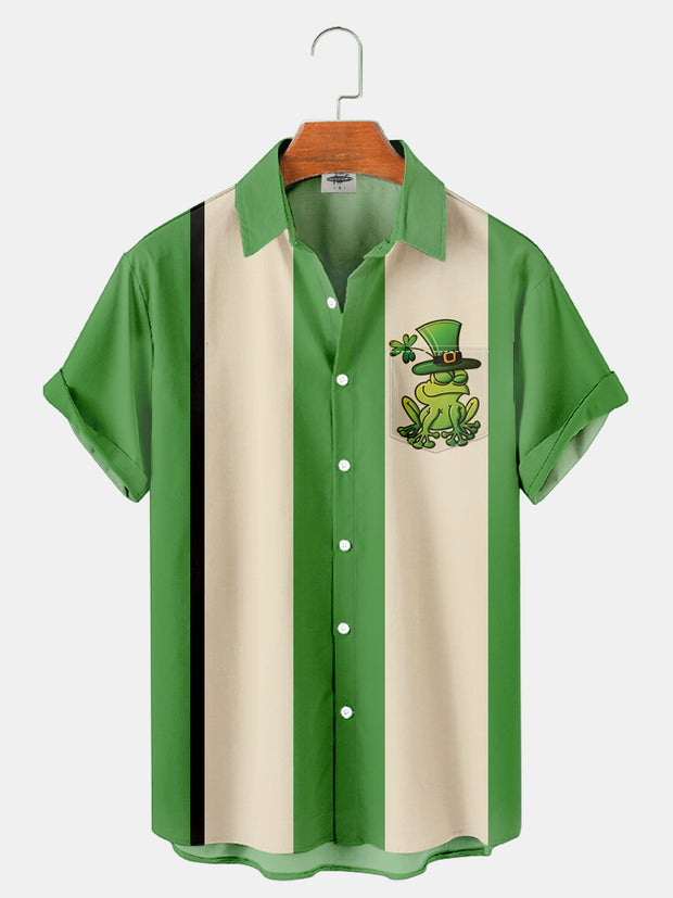 Fydude Men'S St. Patrick'S Day Frog Print Short Sleeve Shirt