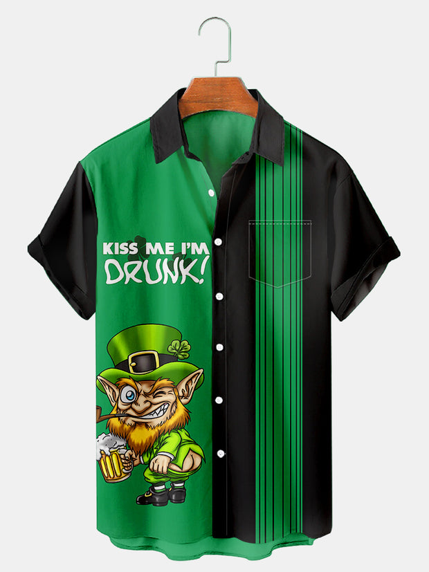 Fydude Men'S St. Patrick's Day Kiss Me I'm Drunk! Print Short Sleeve Shirt
