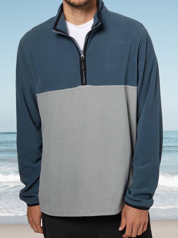 Fydude Men'S Color Matching Print Zipper Stand Collar Sweatshirt