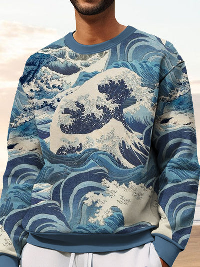Fydude Men'S Ukiyoe Waves Print Sweatshirt