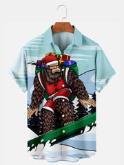 Fydude Men'S Christmas Bigfoot SkiingPrinted Shirt