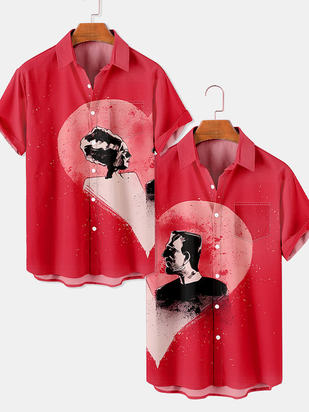 Fydude Men'S Valentine'S Day Classic Monster Love Print Short Sleeve Shirt