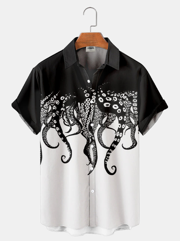 Fydude Men'S Black Octopus Printed Shirt