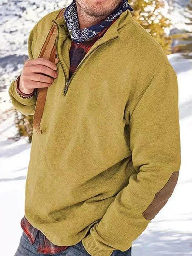 Fydude Men'S Plain Color Print Zipper Stand Collar Sweatshirt