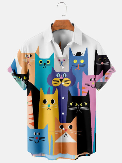 Fydude Men'S Cat Printed Shirt