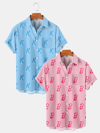Men'S Pink And Blue Ken Same Style K&B Printed Couple Shirt