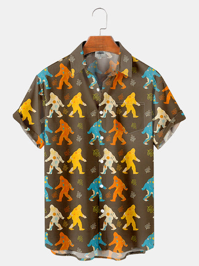Fydude Men'S Halloween Bigfoot Autumn Maple Leaves Printed Shirt