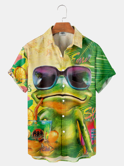 Fydude Men'S Vacation Frog wearing sunglasses Printed Shirt