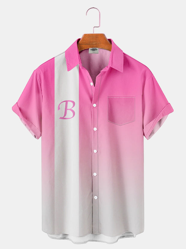 Fydude Men'S Pink Gradient Printed Shirt