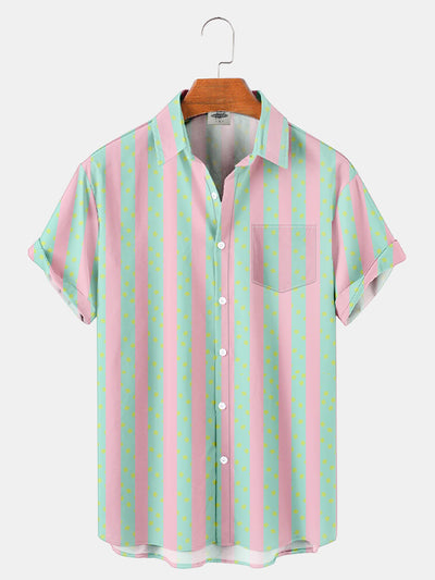 Fydude Men'S KEN Same Style Beach Pink Green Stripe Printed Shirt