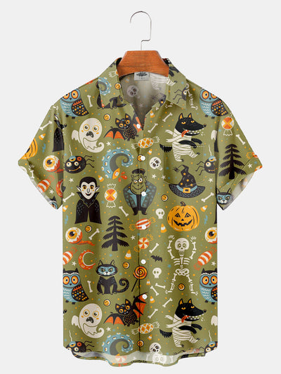 Fydude Men'S Halloween Pumpkin And Monster Printed Shirt