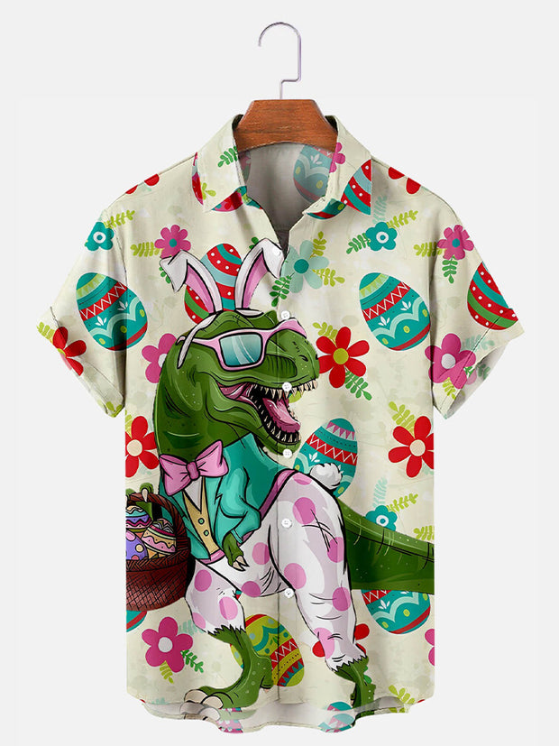 Fydude Men'S Easter Egg Dinosaur Printed Shirt