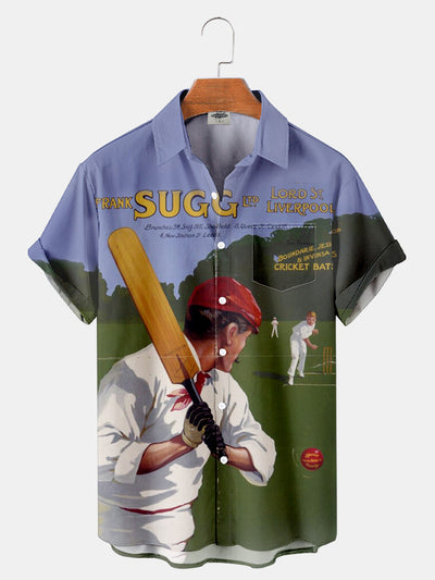 Fydude Men'S Cricket Vintage Poster Printed Shirt
