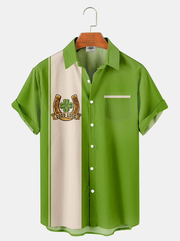 Fydude Men'S St. Patrick'S Day Clover Good Luck Print Short Sleeve Shirt