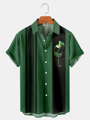 Fydude Men'S St. Patrick'S Day Wine Hat Print Short Sleeve Shirt