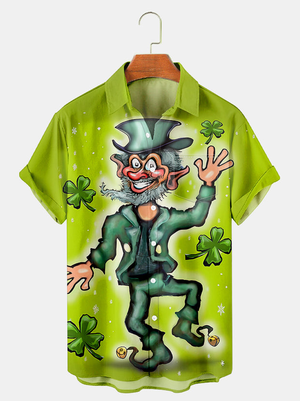 Fydude Men'S St. Patrick'S Day Shamrock Elf Print Short Sleeve Shirt