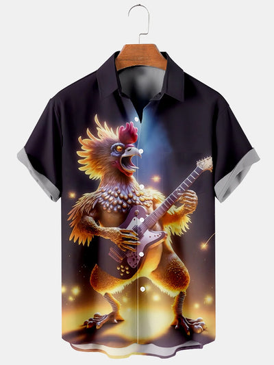 Fydude Men'S Music Rooster Printed Shirt