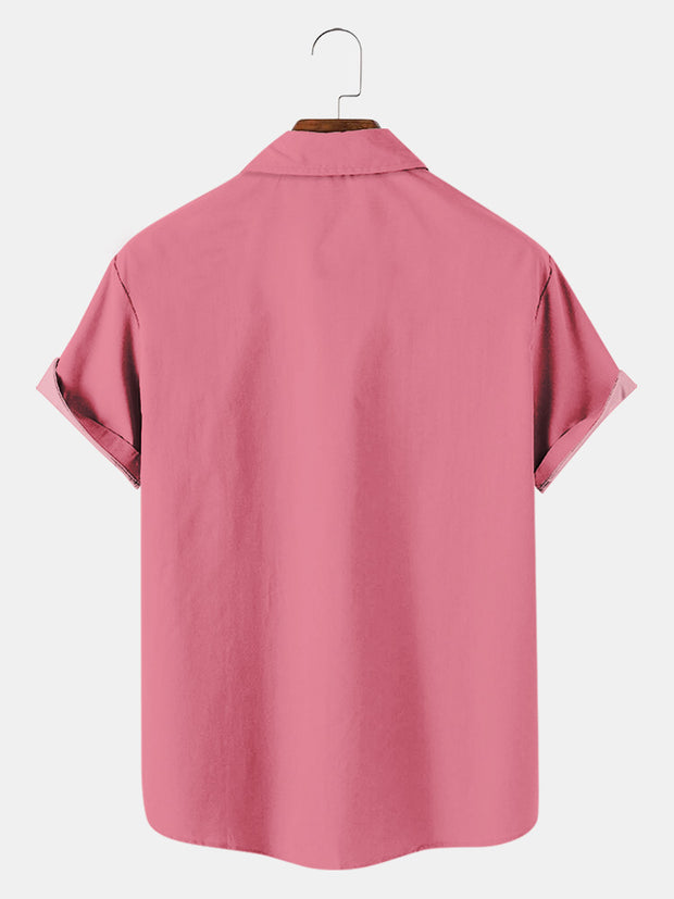 Fydude Men'S Pink Christmas flamingo Movie Same Style Printed Shirt