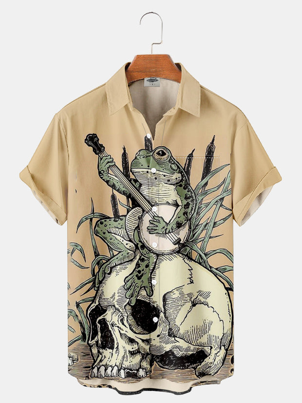Fydude Men'S Ukiyo-E Skull And Frog Printed Shirt