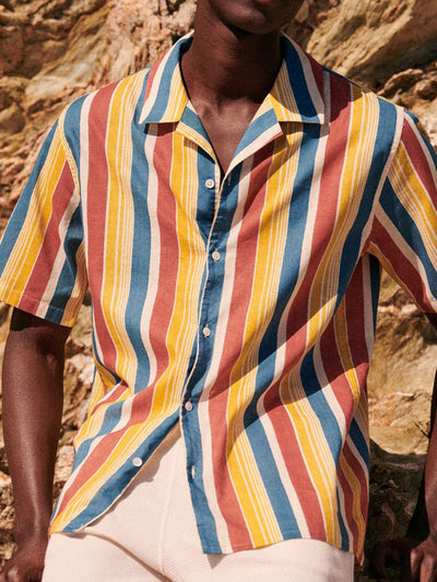 Fydude Men'S Cotton And Linen Stripe Print Shirt