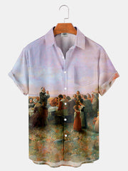 Fydude Men'S Thanksgiving Retro Oil Painting Art Printed Shirt