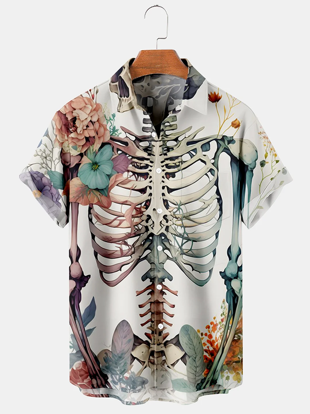 Fydude Men's Halloween Skull Casual Print Shirt