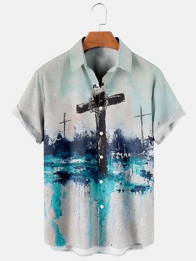 Fydude Men's Easter The Crucifixion printed shirt