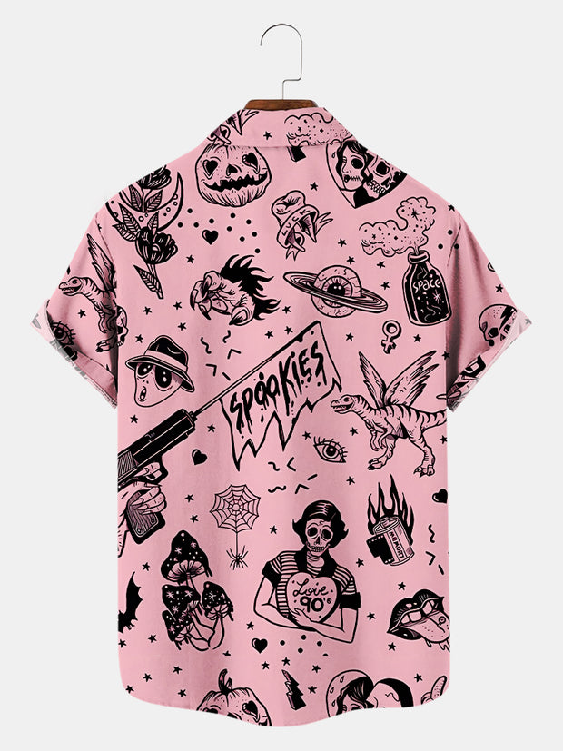 Fydude Men'S Pink Halloween Spookies Printed Shirt