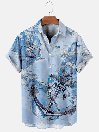 Fydude Men'S Map And Anchor Printed Shirt