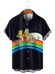 Fydude Men's Frog and Toad Rainbow Print Shirt