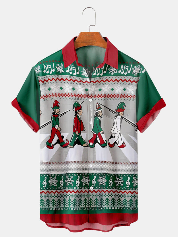 Fydude Men'S Christmas Band Printed Shirt